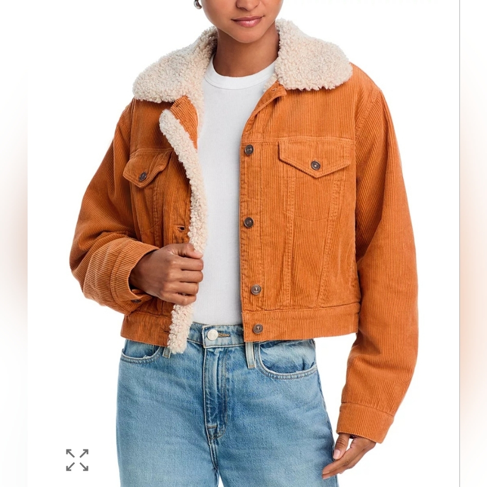7 For All Mankind Corduroy Sherpa Jacket in Rust and Cream